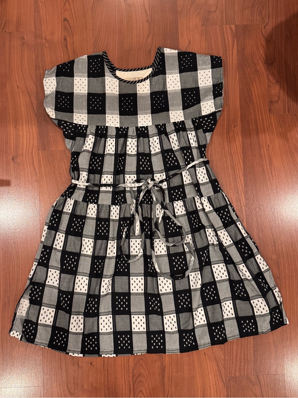 Ace & Jig Black and White Checkered Cotton Dress with Waist Tie size Large